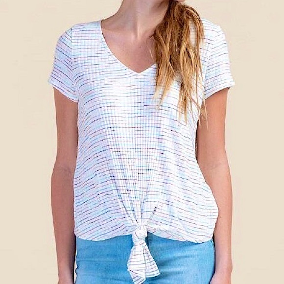 Francesca’s Addison Tie Front Striped Top Medium - Picture 1 of 9